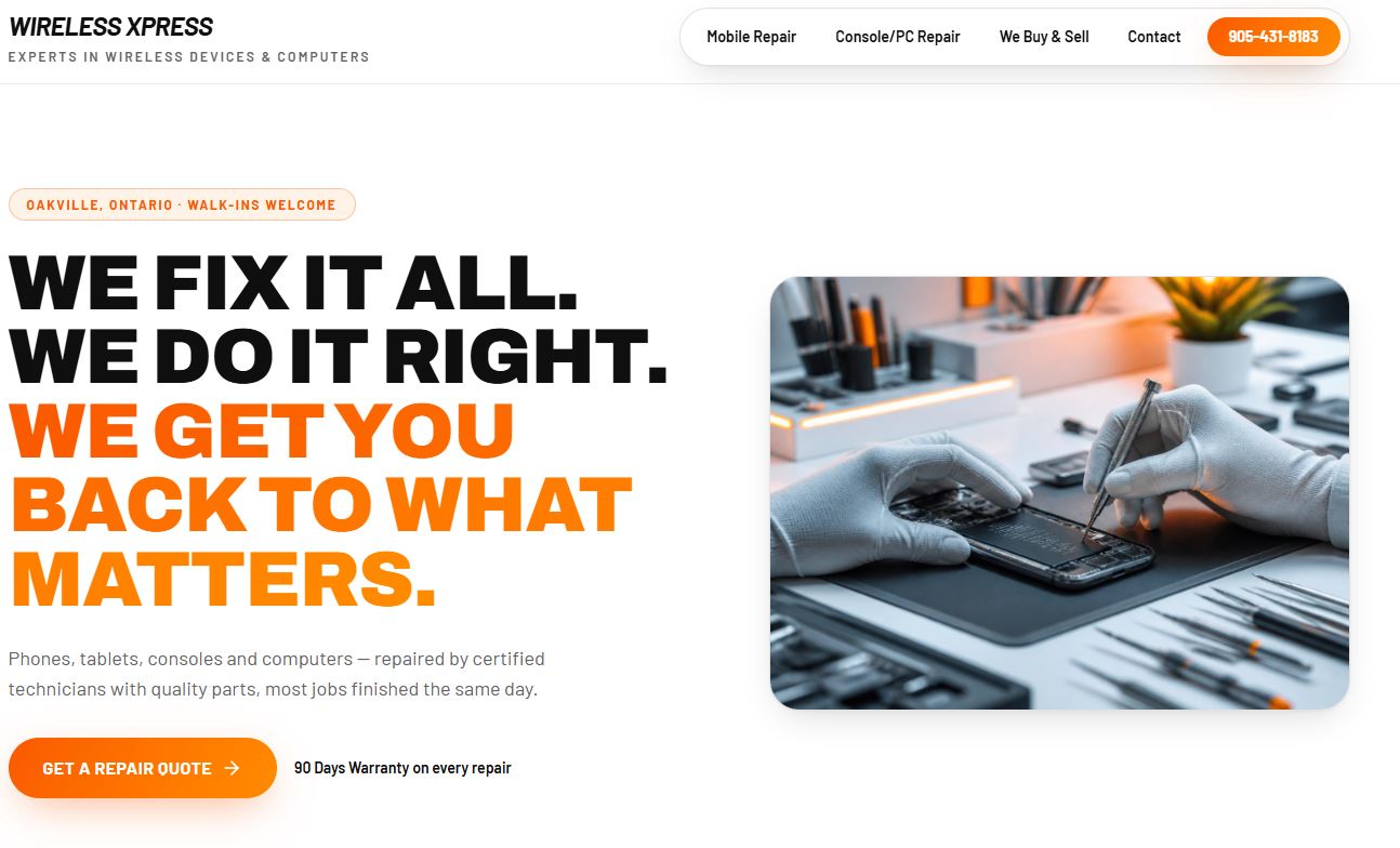 Mobile Xpress desktop website layout